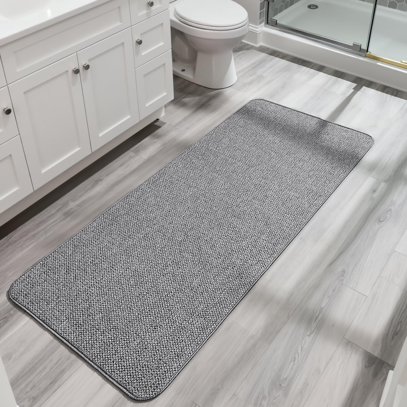 Bath Mat,Ultra Thin Bathroom Runner Rugs,Large Bath Mats for Bathroom,Quick Dry,Non-Slip,Machine Washable,Low Pile,Bath Rug,Shower Outside,Sink,Home Decor Accessories.Grey,3'x4'(36x48inch)