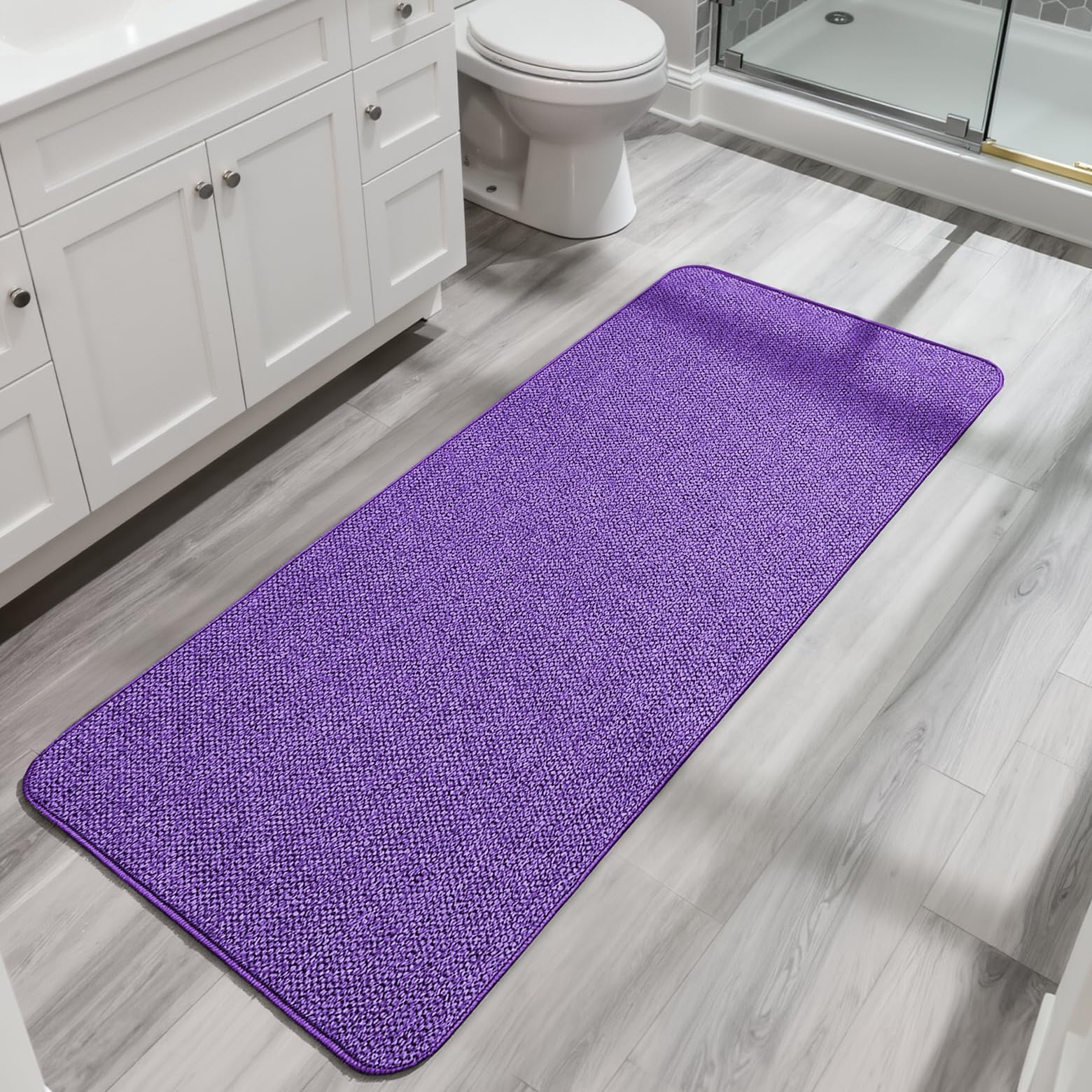 Bath Mat,Ultra Thin Bathroom Runner Rugs,Large Bath Mats for Bathroom,Quick Dry,Non-Slip,Machine Washable,Low Pile,Bath Rug,Shower Outside,Sink,Home Decor Accessories.Purple,2'x6'(24x72inch)