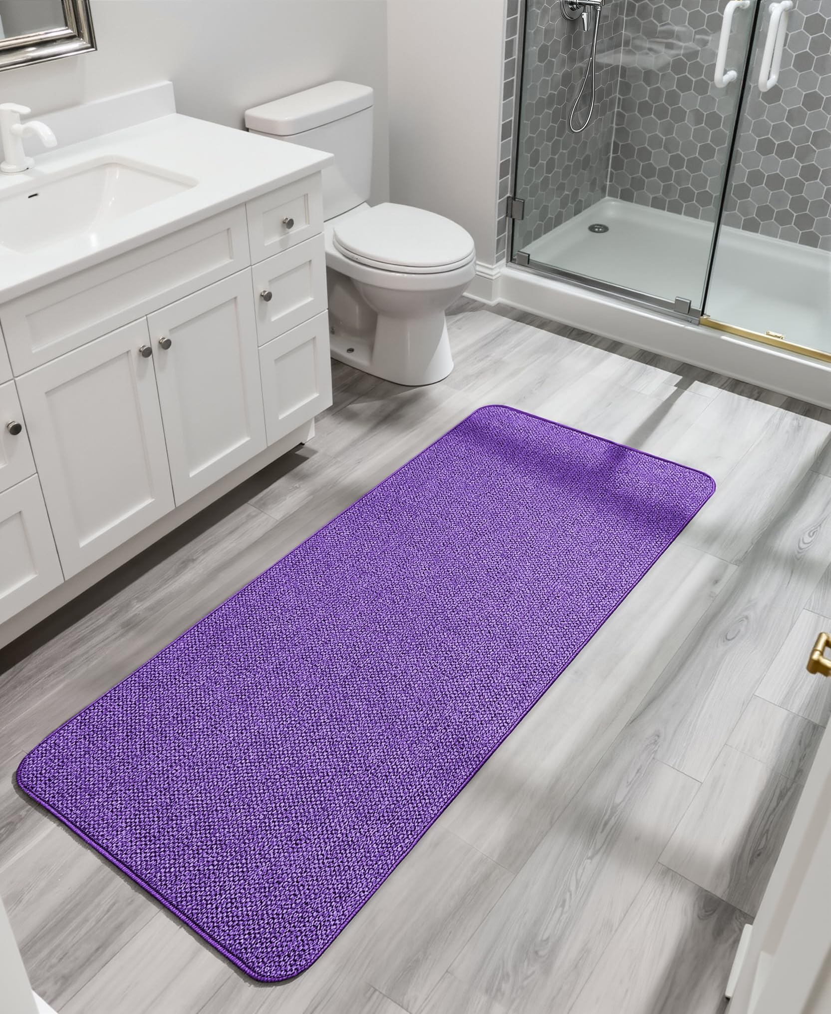 Bath Mat,Ultra Thin Bathroom Runner Rugs,Large Bath Mats for Bathroom,Quick Dry,Non-Slip,Machine Washable,Low Pile,Bath Rug,Shower Outside,Sink,Home Decor Accessories.Purple,2'x6'(24x72inch) - Image 6