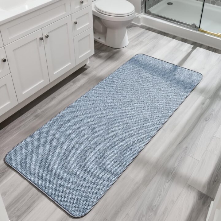Bath Mat,Ultra Thin Bathroom Runner Rugs,Large Bath Mats for Bathroom,Quick Dry,Non-Slip,Machine Washable,Low Pile,Bath Rug,Shower Outside,Sink,Home Decor Accessories.Blue,3'x4'(36x48inch)