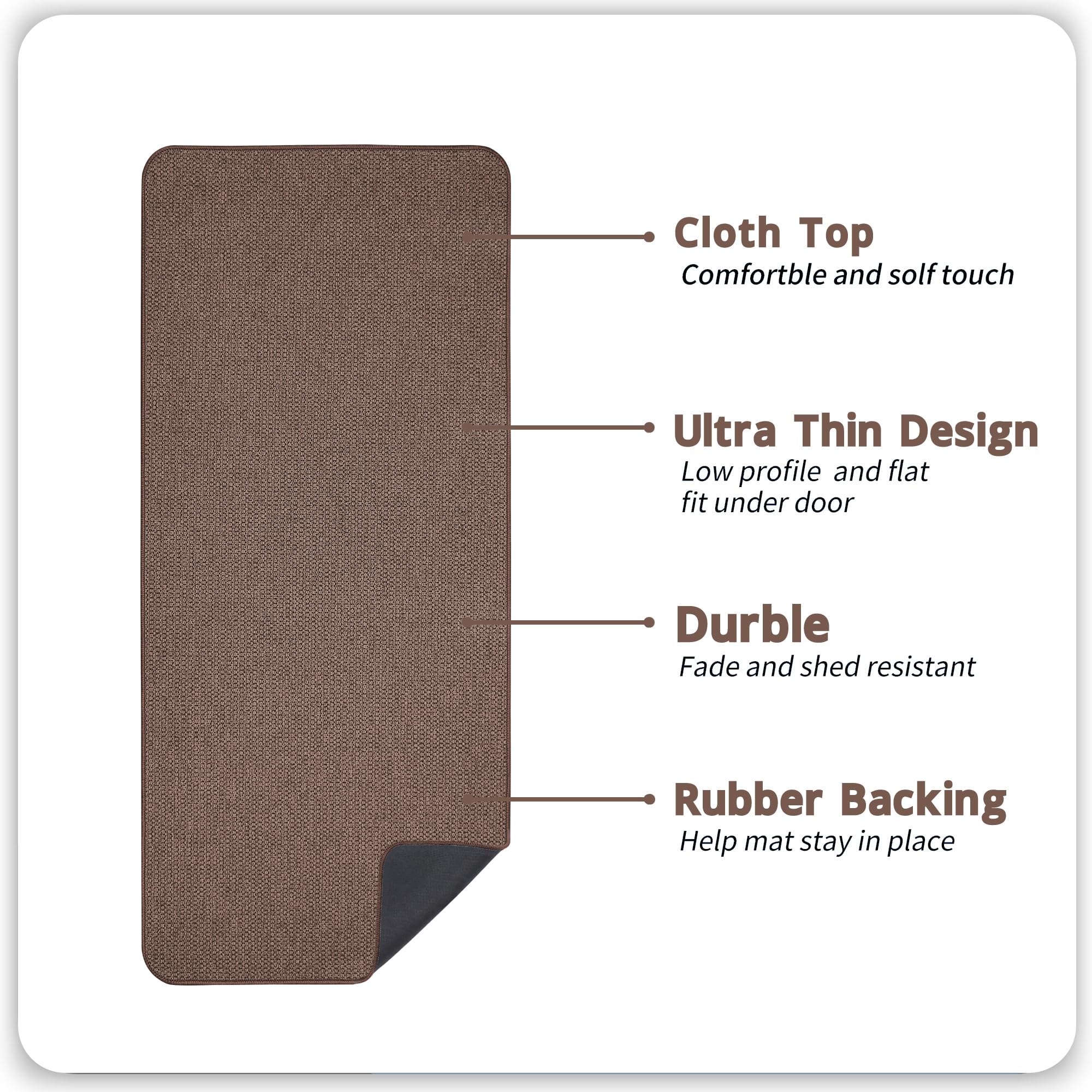 Bath Mat,Ultra Thin Bathroom Runner Rugs,Large Bath Mats for Bathroom,Quick Dry,Non-Slip,Machine Washable,Low Pile,Bath Rug,Shower Outside,Sink,Home Decor Accessories.Brown,2'x6'(24x72inch) - Image 2