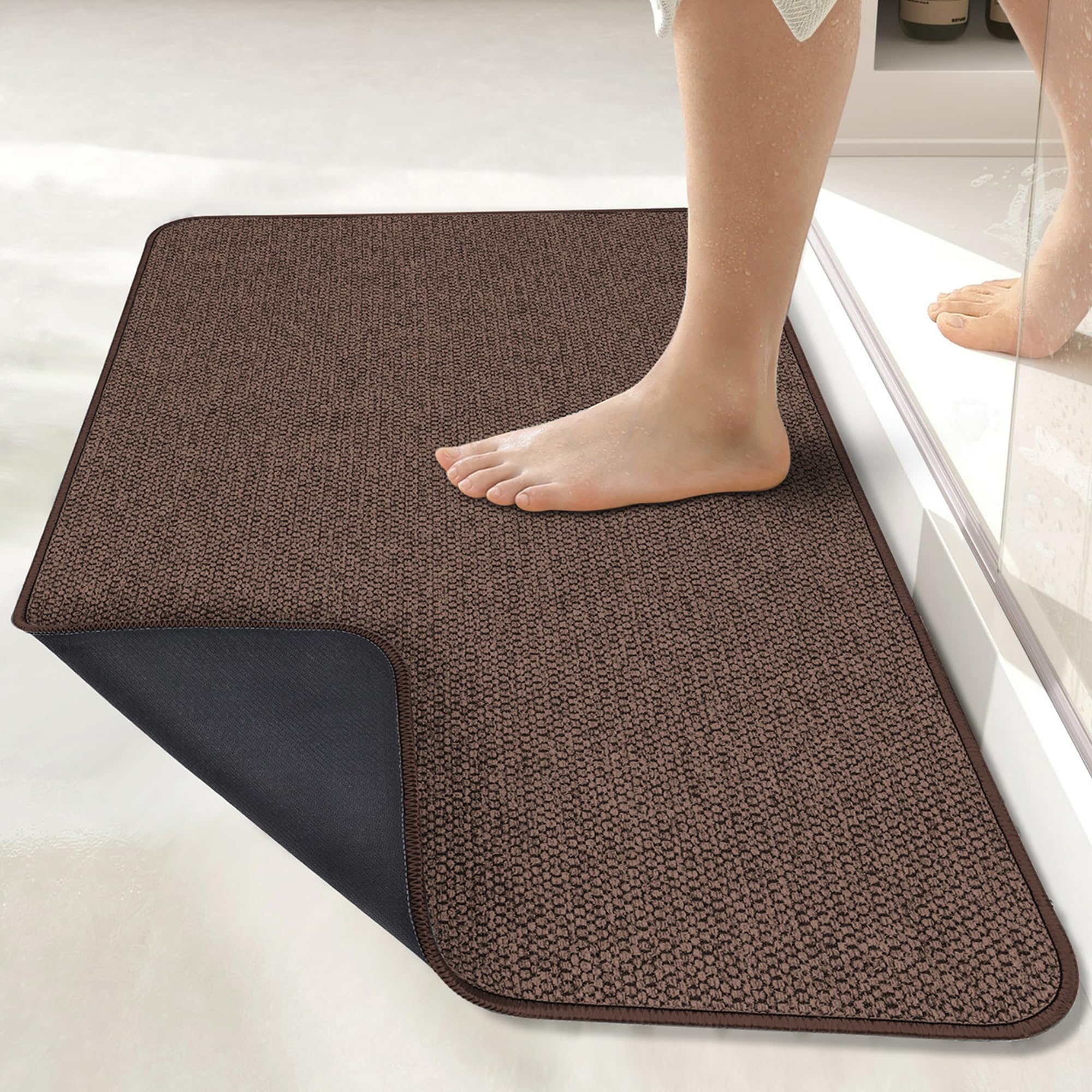 Bath Mat,Ultra Thin Bathroom Runner Rugs,Large Bath Mats for Bathroom,Quick Dry,Non-Slip,Machine Washable,Low Pile,Bath Rug,Shower Outside,Sink,Home Decor Accessories.Brown,2'x6'(24x72inch) - Image 7
