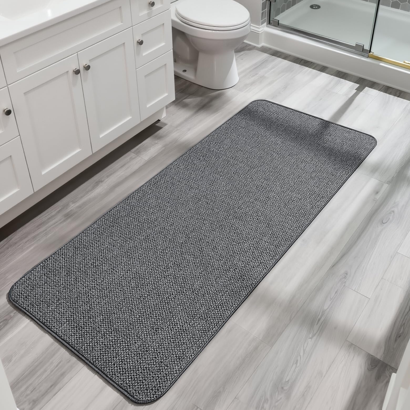 Bath Mat,Ultra Thin Bathroom Runner Rugs,Large Bath Mats for Bathroom,Quick Dry,Non-Slip,Machine Washable,Low Pile,Bath Rug,Shower Outside,Sink,Home Decor Accessories.Dark Grey,3'x4'(36x48inch)
