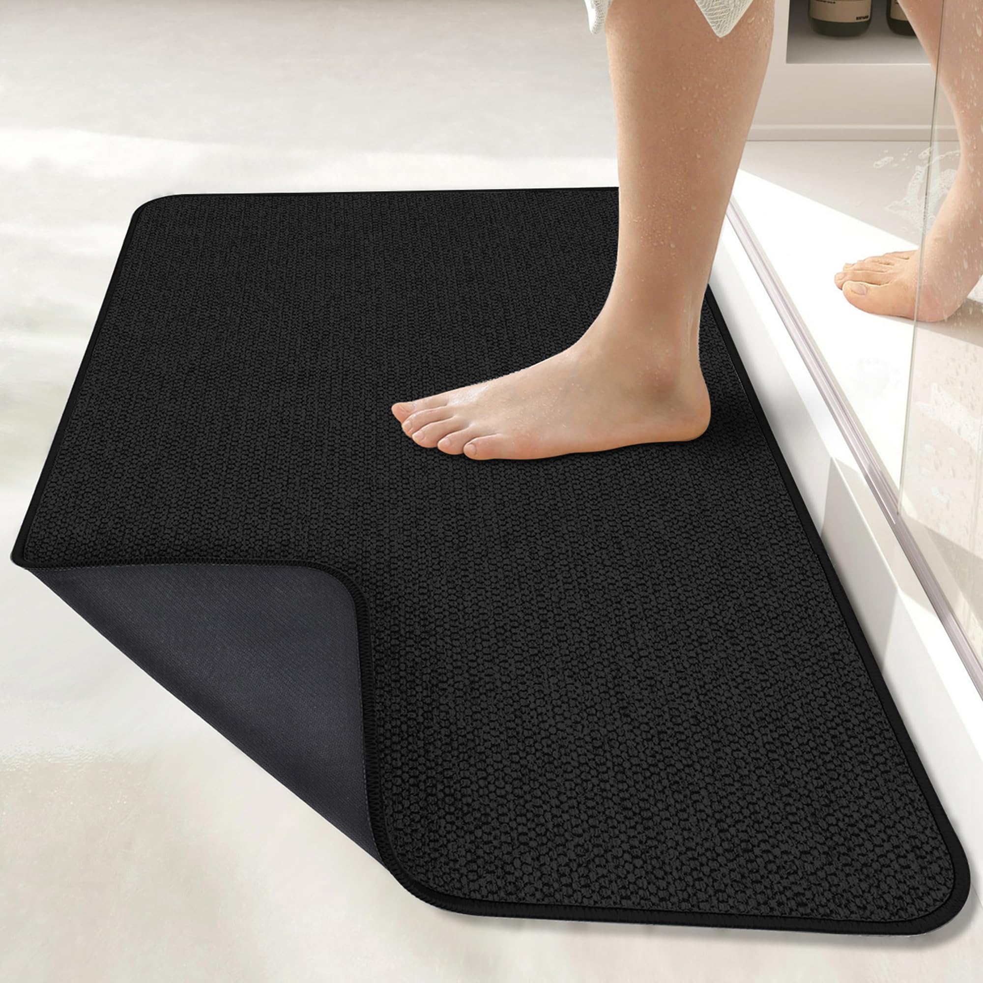 Bath Mat,Ultra Thin Bathroom Runner Rugs,Large Bath Mats for Bathroom,Quick Dry,Non-Slip,Machine Washable,Low Pile,Bath Rug,Shower Outside,Sink,Home Decor Accessories.Black,2'x6'(24x72inch) - Image 7
