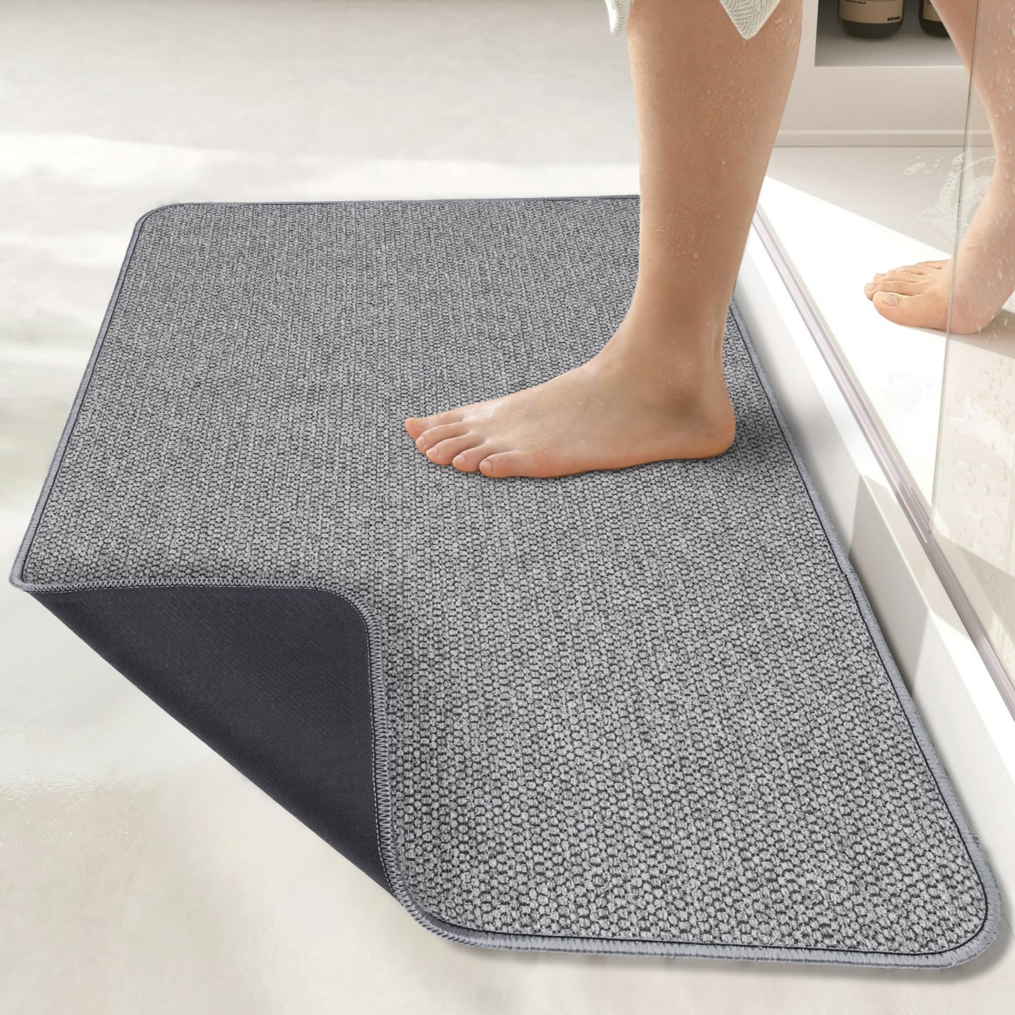 Bath Mat,Ultra Thin Bathroom Runner Rugs,Large Bath Mats for Bathroom,Quick Dry,Non-Slip,Machine Washable,Low Pile,Bath Rug,Shower Outside,Sink,Home Decor Accessories.Grey,2'x6'(24x72inch) - Image 7