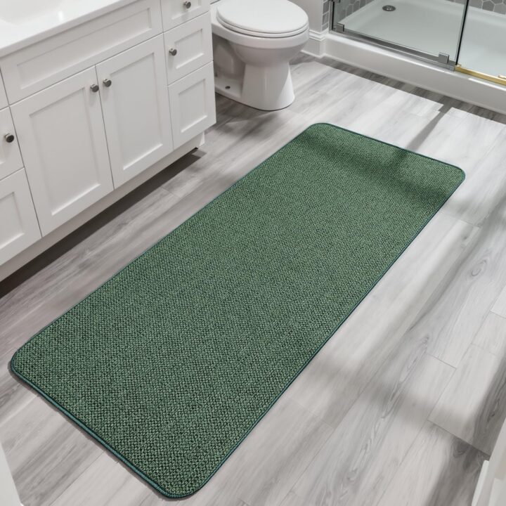 Bath Mat,Ultra Thin Bathroom Runner Rugs,Large Bath Mats for Bathroom,Quick Dry,Non-Slip,Machine Washable,Low Pile,Bath Rug,Shower Outside,Sink,Home Decor Accessories.Green,2'x6'(24x72inch)