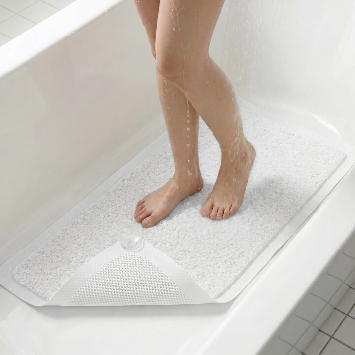 Upgraded Anti Slip Shower Mat for Inside Shower,Non Slip Bathtub Mat with Suction Cups,Shower Floor Mat,Scrubber Mats,Easy to Clean,Quick Dry,Easy Drainage,Loofah Bath Mat for Tub,White,16''x24''