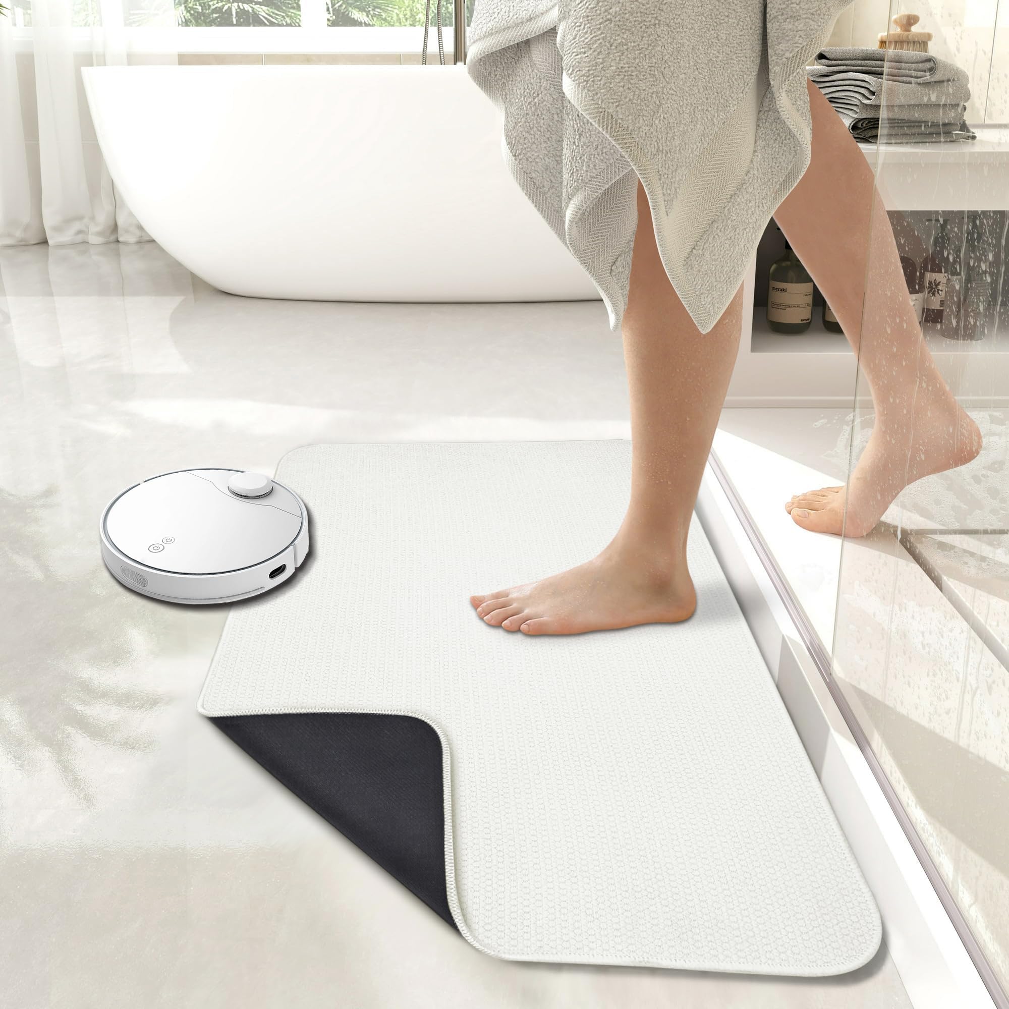 Bath Mat,Ultra Thin Bathroom Rugs,Rubber Bath Mats for Bathroom,No Slip Bath Rugs,Quick Dry,Machine Washable,Low Pile,Absorbent,Shower Outside,Sink,Home Decor Accessories.White,1'5"x2'3"(17x27inch) - Image 6